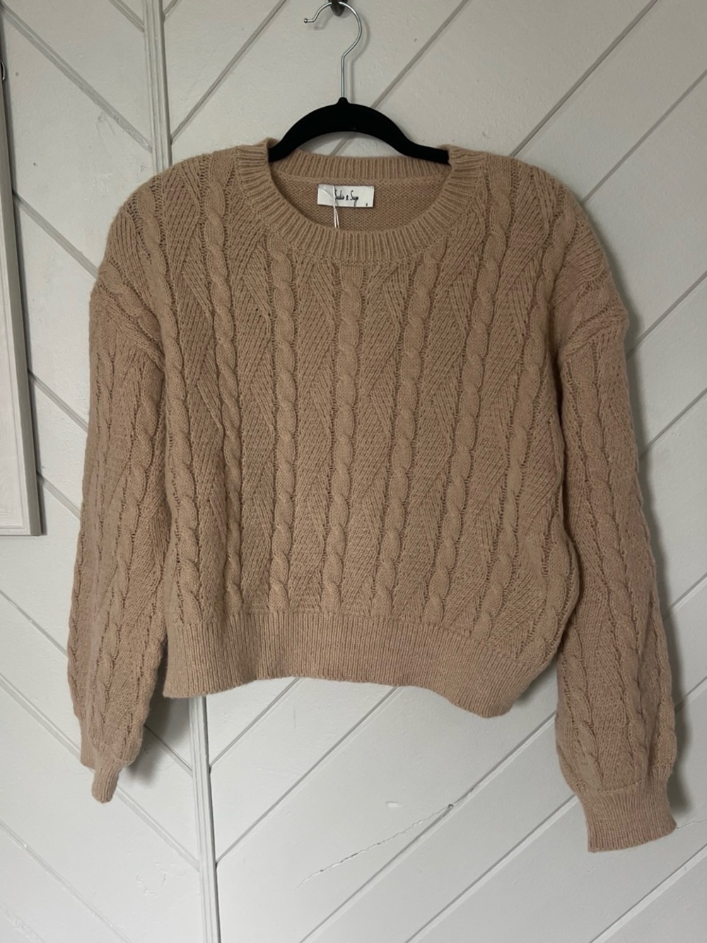 Sadie & Sage Beige Cable Knit Crewneck Sweater